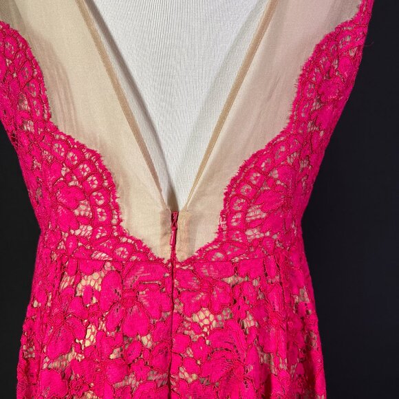 Tracy Reese Size 10 Hanky Hem Frock Sheer Lace Overlay Geranium Pink *Flaw - Picture 7 of 16